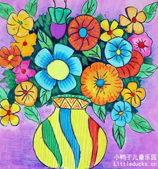 儿童画画大全:五彩瓶花