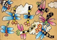 儿童油画棒作品蜻蜓满天