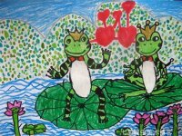 儿童油画棒作品快乐的青蛙