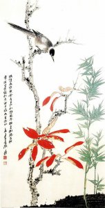 国画欣赏国画花鸟青城秋意圆轴设计图
