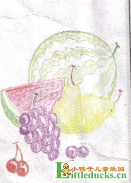 儿童油画棒教程-用油画棒画西瓜葡萄等水果
