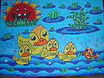 儿童画作品欣赏-鸭子戏水