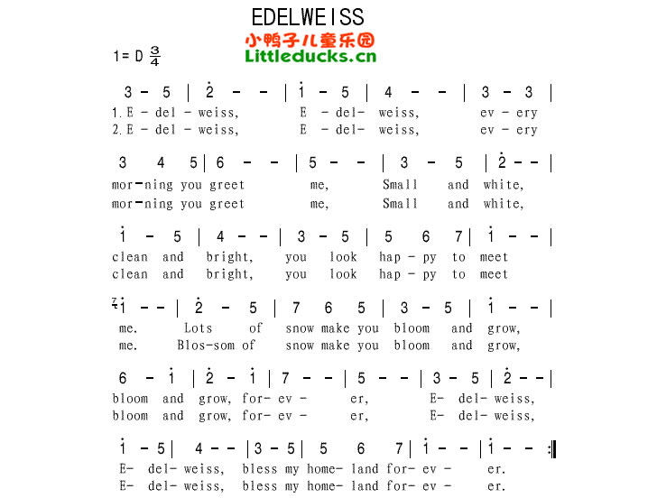 英语儿歌edelweiss简谱