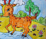 儿童油画棒作品:美丽的梅花鹿
