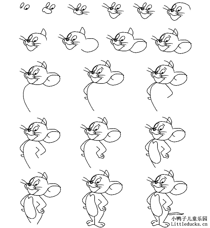 儿童简笔画教程:猫和老鼠汤姆的画法