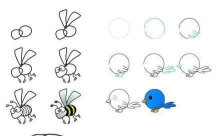 小动物简笔画蜜蜂和小鸟简笔画教程