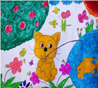 幼儿绘画作品:小猫钓