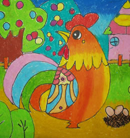 儿童油画棒画鸡