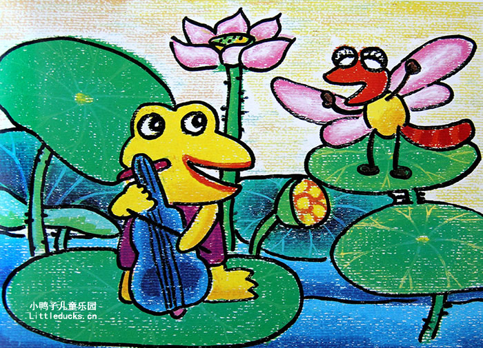 儿童油画棒画青蛙音乐会
