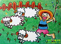 幼儿油画棒作品:放羊