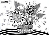 儿童线描画作品欣赏:花瓶中的向日葵