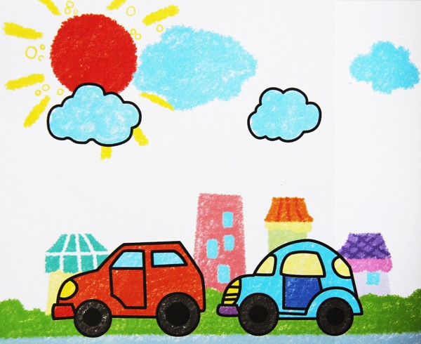 儿童油画棒画作品欣赏:小汽车