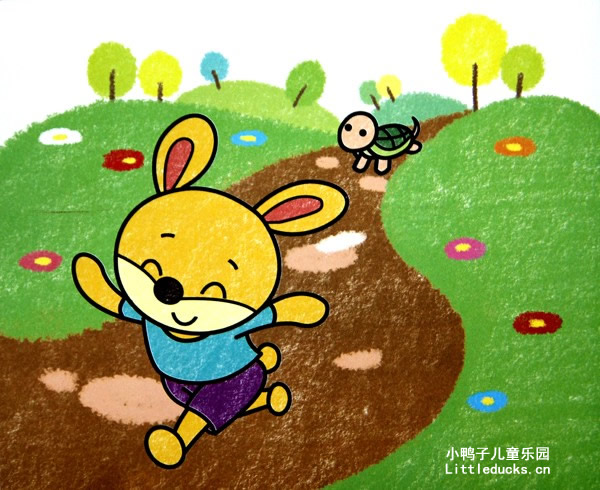 儿童油画棒画作品欣赏:龟兔赛跑