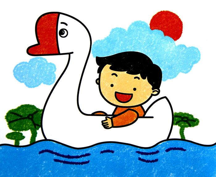 儿童油画棒画作品欣赏:白天鹅船