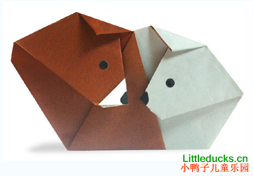 动物折纸大全:两只小狗的折纸方法