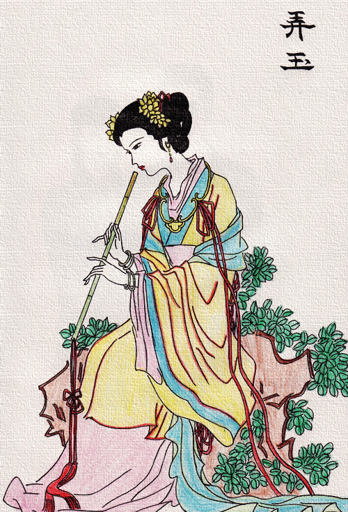 人物彩色铅笔画图片:古代美女弄玉