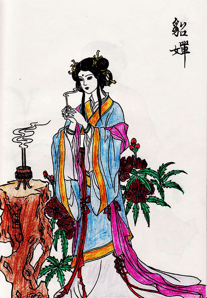 人物彩色铅笔画图片:古代四大美女貂蝉