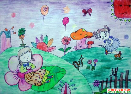 儿童彩色铅笔画图片:甜蜜的梦