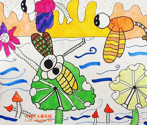 幼儿画画作品:蜻蜓戏水