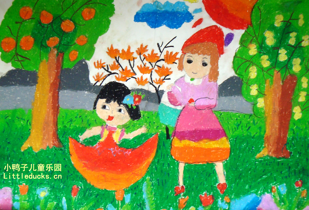 儿童油画棒画作品欣赏:我和妈妈