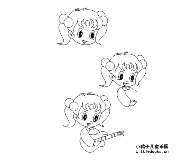 儿童简笔画教程:弹吉他的小女孩简笔画画法二