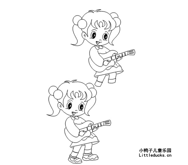 儿童简笔画教程:弹吉他的小女孩简笔画画法四