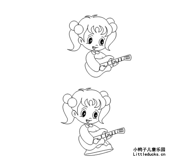 儿童简笔画教程:弹吉他的小女孩简笔画画法三