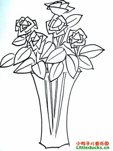 儿童简笔画花瓶加花
