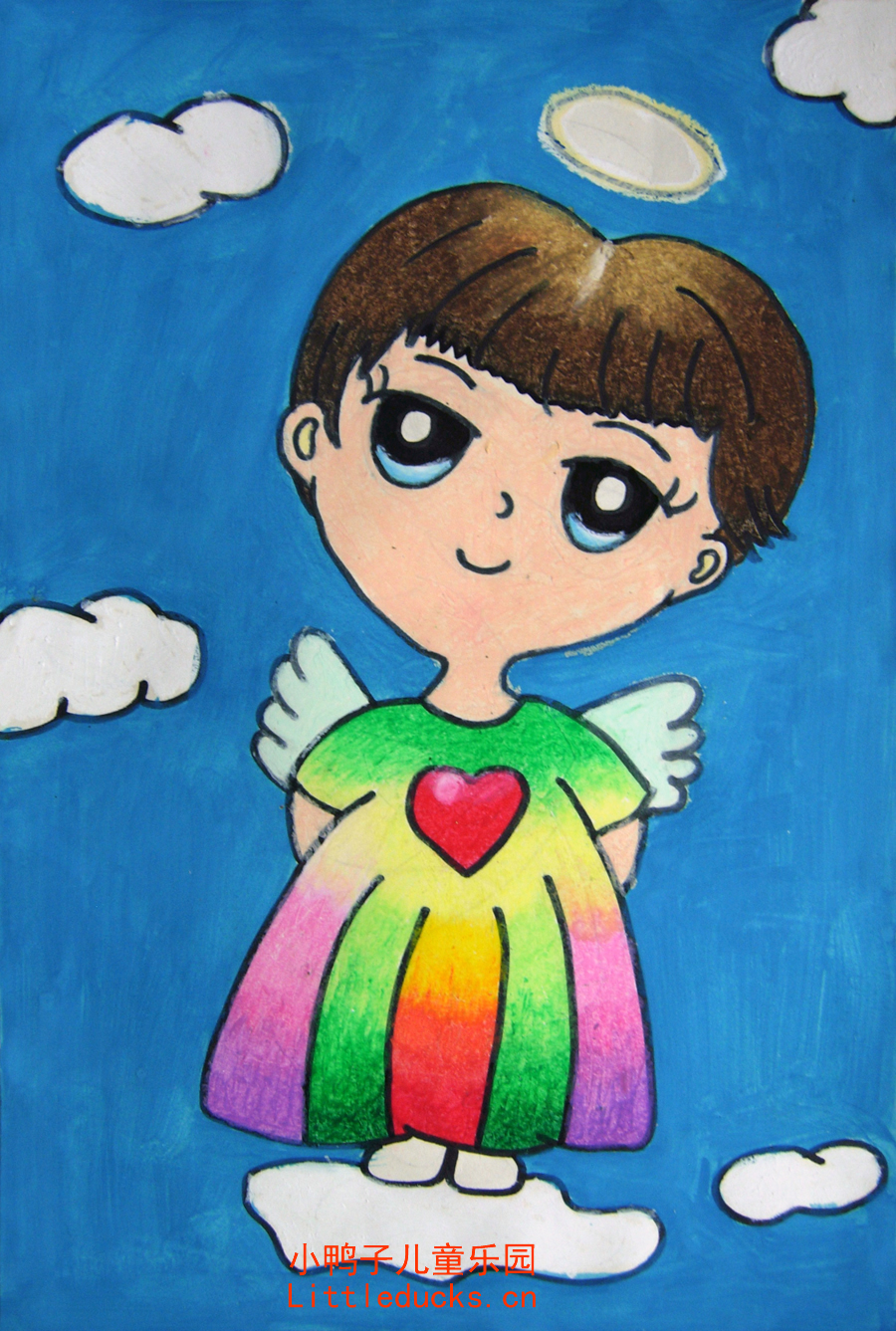 儿童画作品欣赏:油画棒作品天使