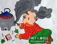 小学生绘画作品:水彩画烧火