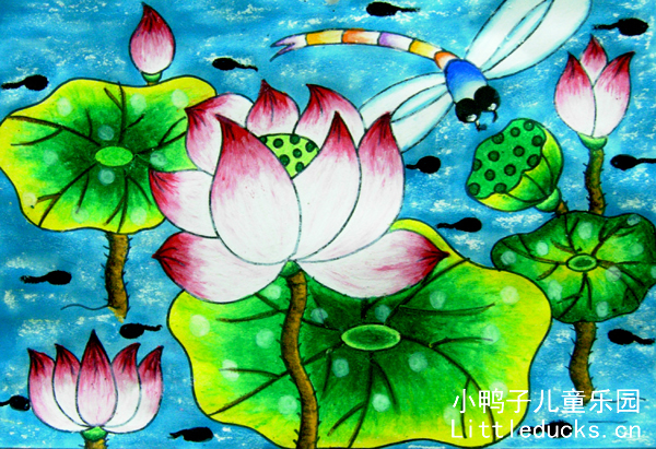 儿童画作品欣赏:蜻蜓戏水