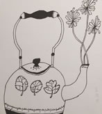 丁丁线描画作品:茶壶花瓶