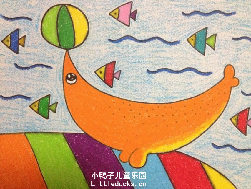 幼儿绘画作品小海豚,儿童画作品欣赏海豚-油画