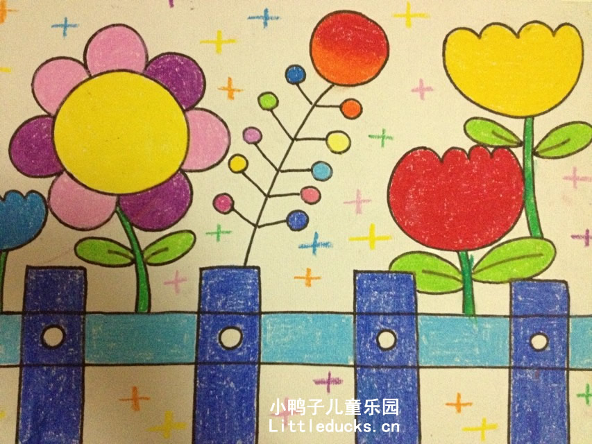 幼儿绘画作品小花园,儿童画作品欣赏小花园-油