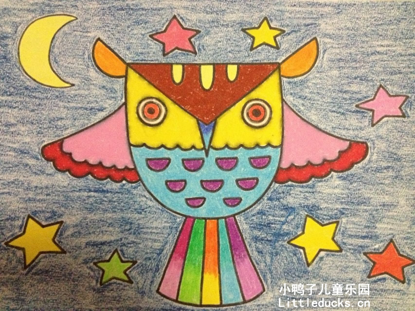 幼儿绘画作品卡通猫头鹰