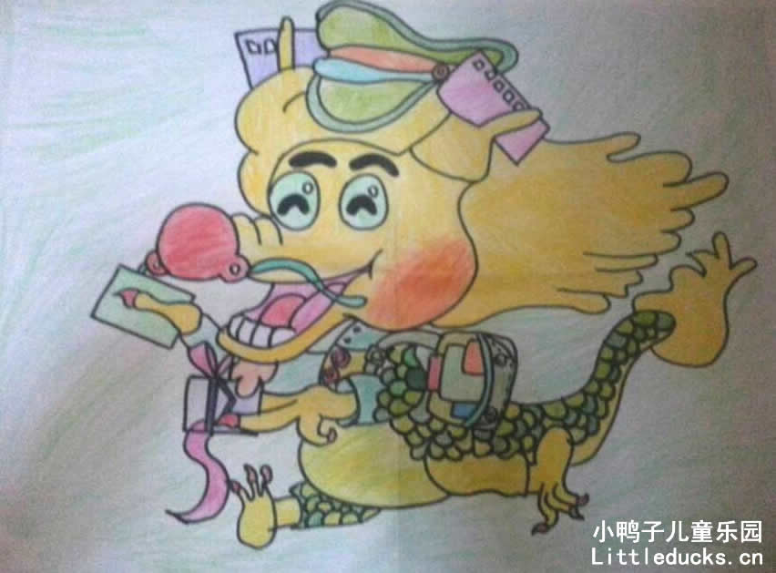 张佳媛小学生绘画作品:飞龙邮递员