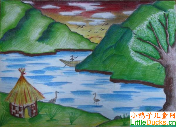 玻利维亚儿童画画大全河流风光