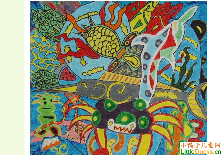 所罗门群岛儿童画作品欣赏水底下的型态