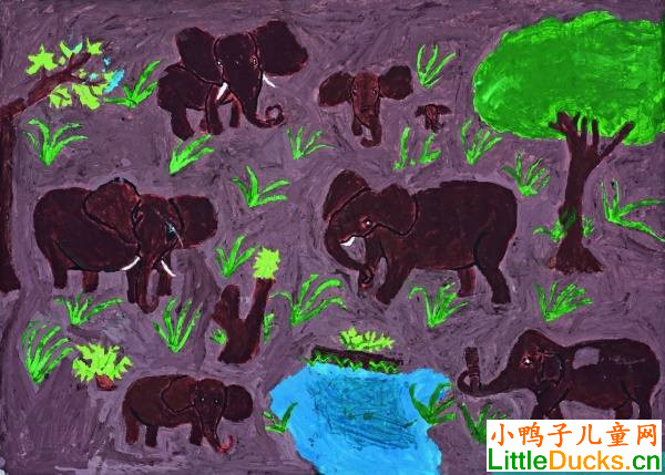 所罗门群岛儿童画作品欣赏大象国度