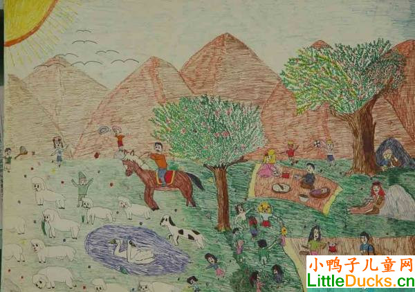 约旦儿童绘画作品在乡下