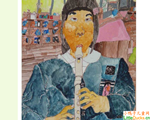 日本儿童绘画作品吹笛子的朋友