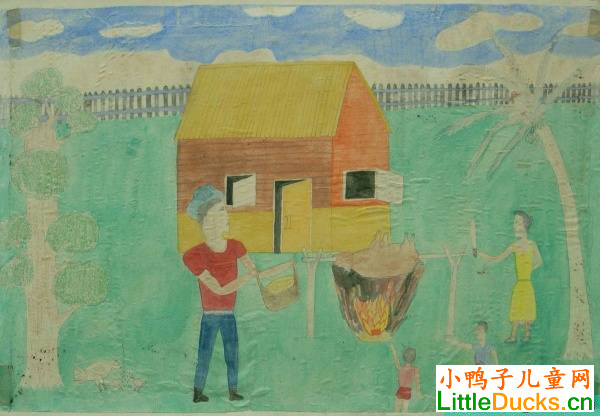 多明尼加儿童绘画作品乡间生活
