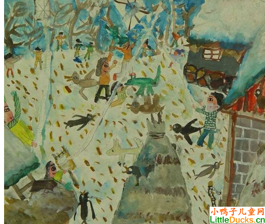 韩国儿童画画作品下雪天