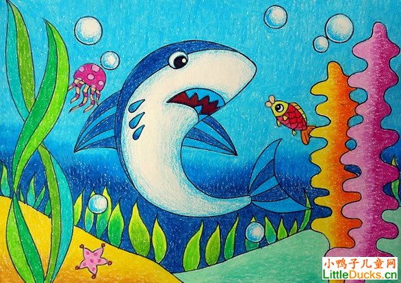 儿童学画画:油画棒画大鲨鱼绘制步骤