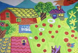 儿童绘画作品温馨的乡村