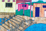 儿童绘画作品小屋门前水