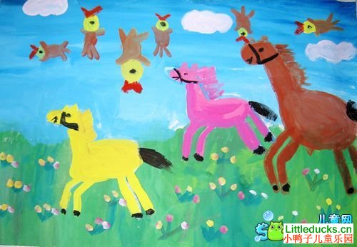 儿童绘画作品儿童绘画作品马图片大全-三匹小马
