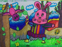 儿童绘画作品小兔子和小