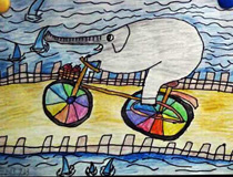 儿童绘画作品大象骑自行车