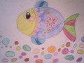 儿童绘画作品多彩的鱼类